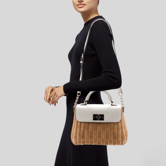 Kate Spade Tan and Cream Satchel with Woven Wicker Design - Picture 13 of 17